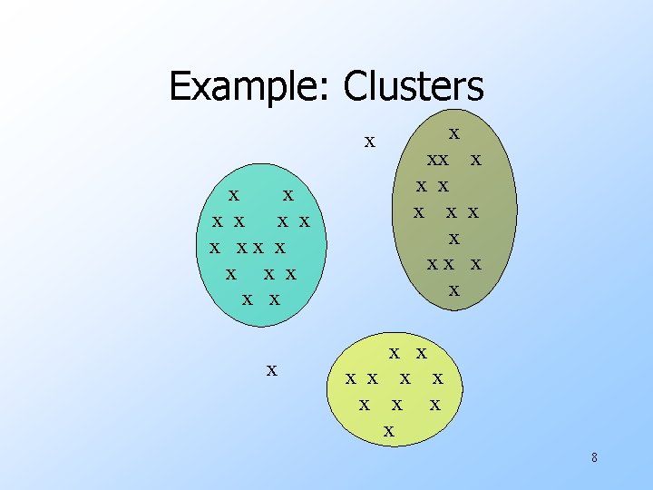 Example: Clusters x x x x xx x x x x x x 8