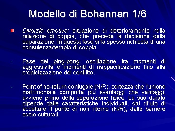 Modello di Bohannan 1/6 Divorzio emotivo: situazione di deterioramento nella relazione di coppia, che