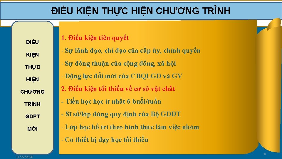 ĐIỀU KIỆN THỰC HIỆN CHƯƠNG TRÌNH ĐIỀU KIỆN THỰC HIỆN CHƯƠNG 1. Điều kiện