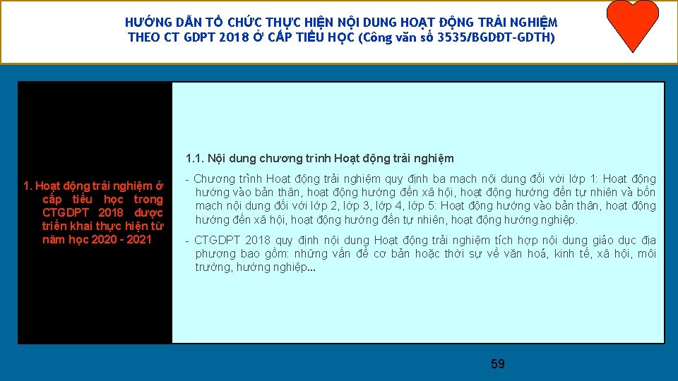 HƯỚNG DẪN TỔ CHỨC THỰC HIỆN NỘI DUNG HOẠT ĐỘNG TRẢI NGHIỆM THEO CT