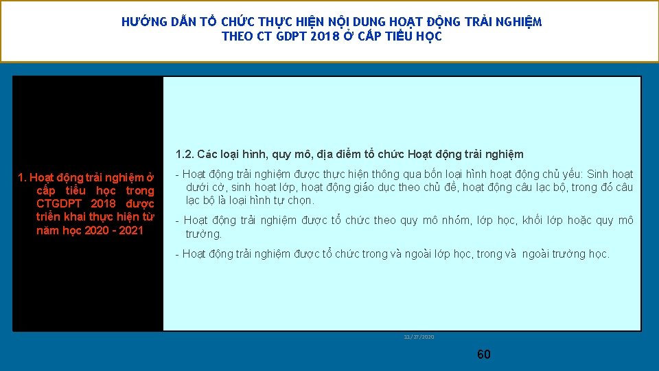 HƯỚNG DẪN TỔ CHỨC THỰC HIỆN NỘI DUNG HOẠT ĐỘNG TRẢI NGHIỆM THEO CT