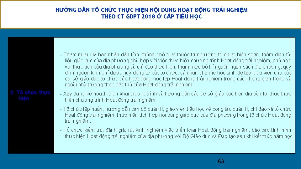 HƯỚNG DẪN TỔ CHỨC THỰC HIỆN NỘI DUNG HOẠT ĐỘNG TRẢI NGHIỆM THEO CT