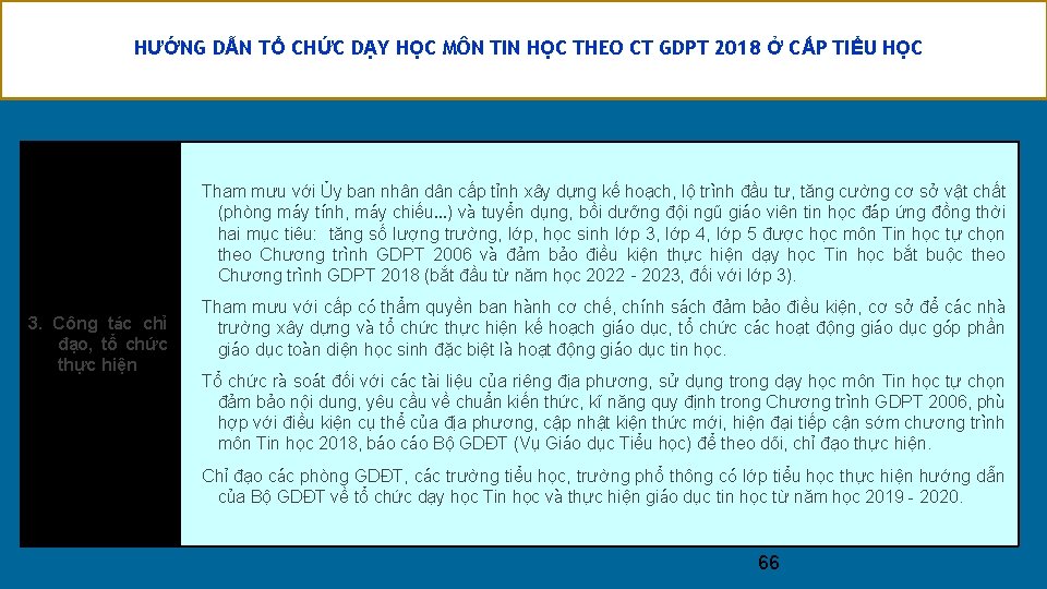 HƯỚNG DẪN TỔ CHỨC DẠY HỌC MÔN TIN HỌC THEO CT GDPT 2018 Ở