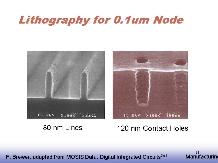 Lithography for 0. 1 um Node 80 nm Lines 120 nm Contact Holes F.