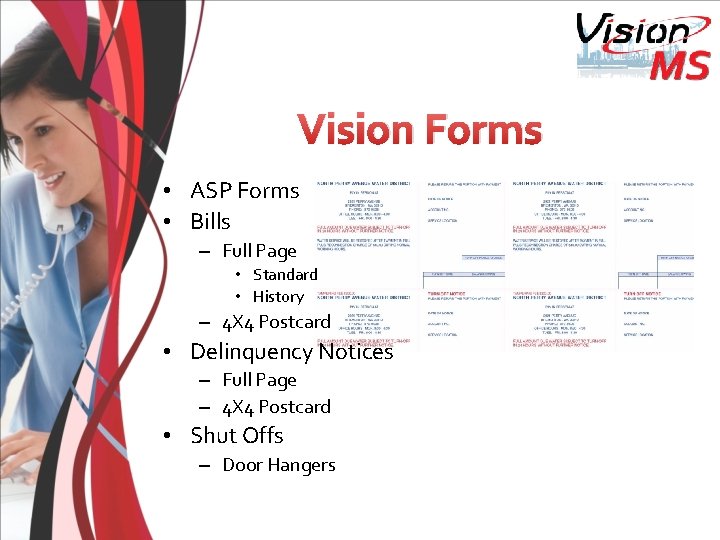 Vision Forms • ASP Forms • Bills – Full Page • Standard • History