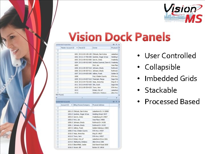 Vision Dock Panels • • • User Controlled Collapsible Imbedded Grids Stackable Processed Based