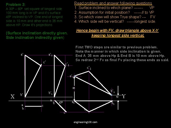 Read problem and answer following questions 1. Surface inclined to which plane? ------VP 2.