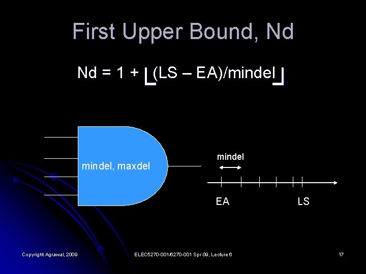 First Upper Bound, Nd Nd = 1 + (LS – EA)/mindel └ mindel, maxdel
