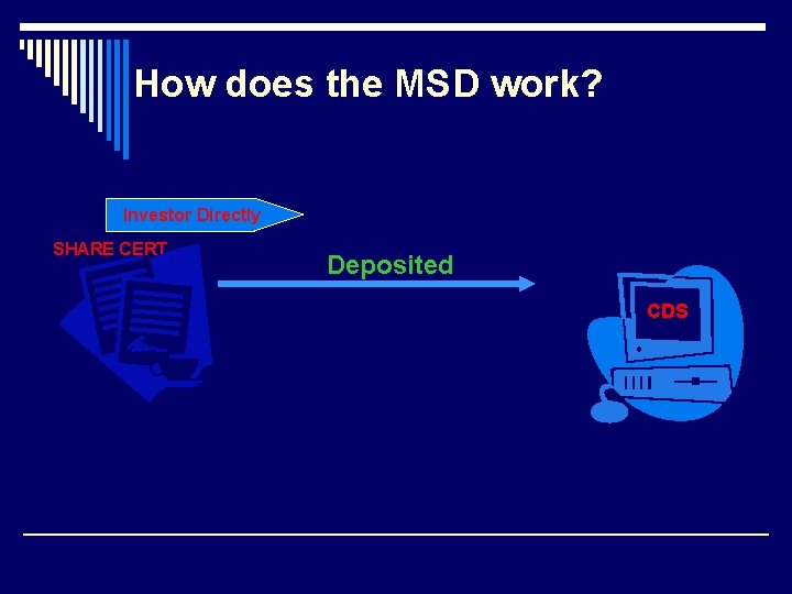 How does the MSD work? Investor Directly SHARE CERT Deposited CDS 