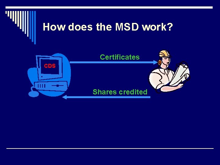 How does the MSD work? Certificates CDS Shares credited 