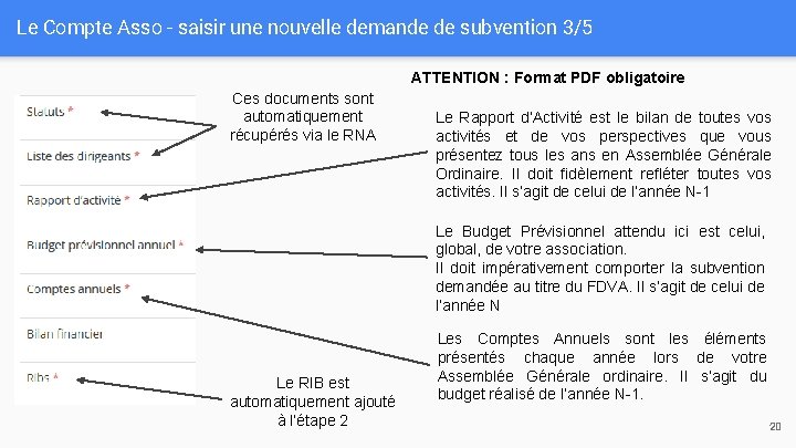 Le Compte Asso - saisir une nouvelle demande de subvention 3/5 ATTENTION : Format