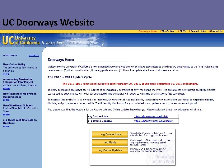 UC Doorways Website 