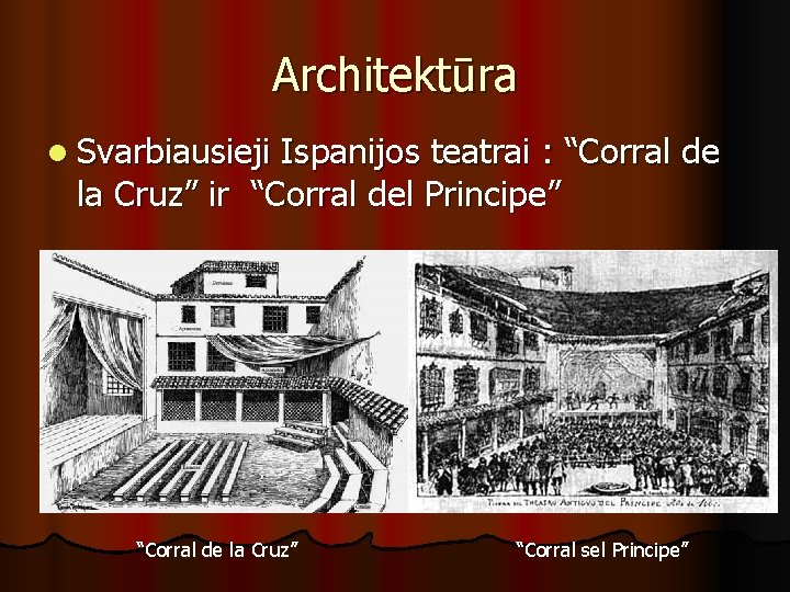 Architektūra l Svarbiausieji Ispanijos teatrai : “Corral de la Cruz” ir “Corral del Principe”