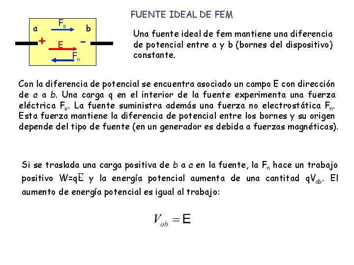 a + Fe E FUENTE IDEAL DE FEM b - Fn Una fuente ideal