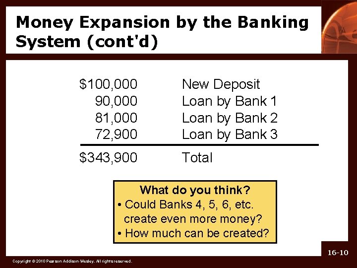 Money Expansion by the Banking System (cont'd) $100, 000 90, 000 81, 000 72,