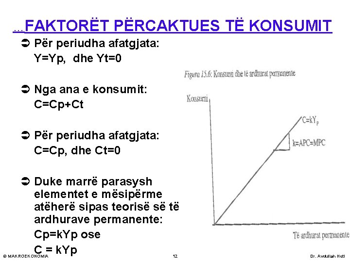 …FAKTORËT PËRCAKTUES Ü Për periudha afatgjata: Y=Yp, dhe Yt=0 TË KONSUMIT Ü Nga ana