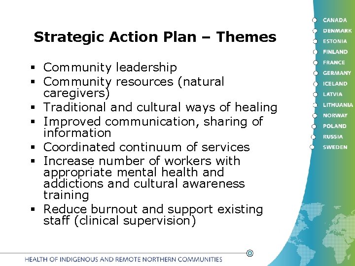 Strategic Action Plan – Themes § Community leadership § Community resources (natural caregivers) §