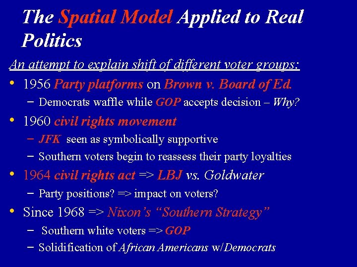 The Spatial Model Applied to Real Politics An attempt to explain shift of different