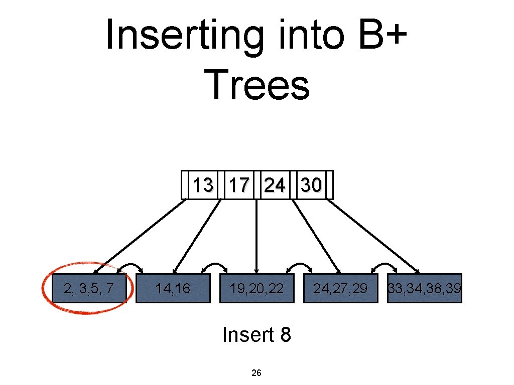 Inserting into B+ Trees 13 17 24 30 2, 3, 5, 7 14, 16