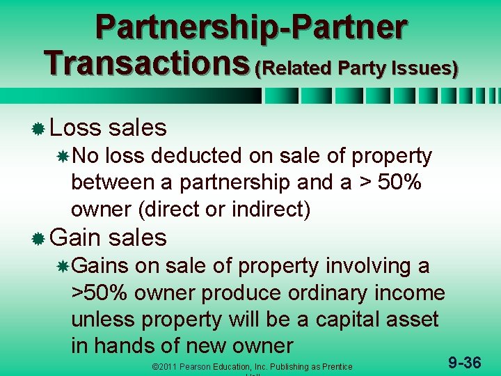Partnership-Partner Transactions (Related Party Issues) ® Loss sales No loss deducted on sale of