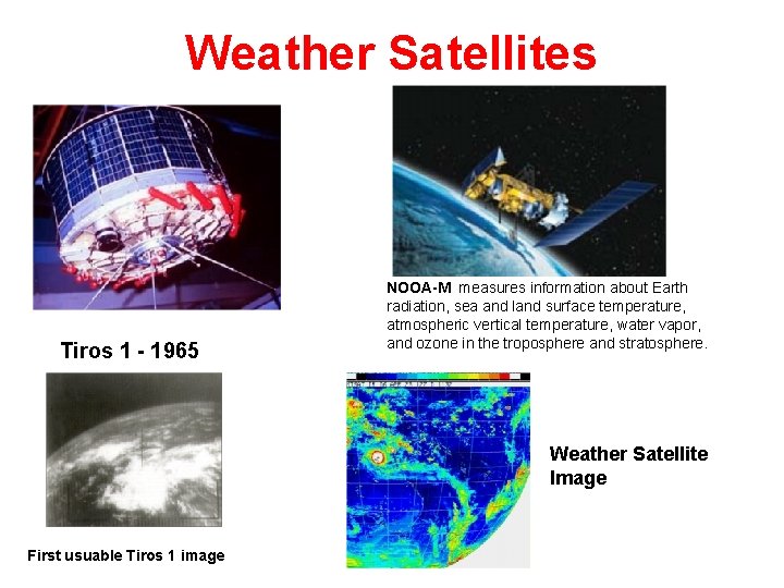 Weather Satellites Tiros 1 - 1965 NOOA-M measures information about Earth radiation, sea and