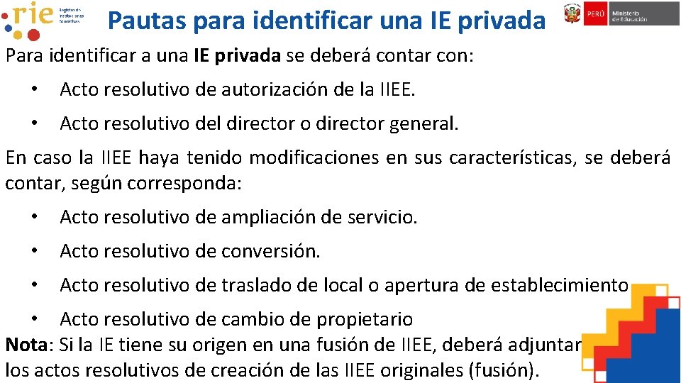 Pautas para identificar una IE privada Para identificar a una IE privada se deberá