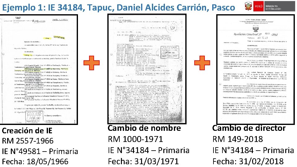 Ejemplo 1: IE 34184, Tapuc, Daniel Alcides Carrión, Pasco Creación de IE RM 2557