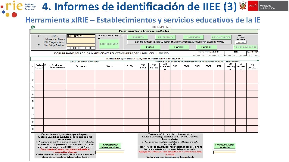 4. Informes de identificación de IIEE (3) Herramienta xl. RIE – Establecimientos y servicios