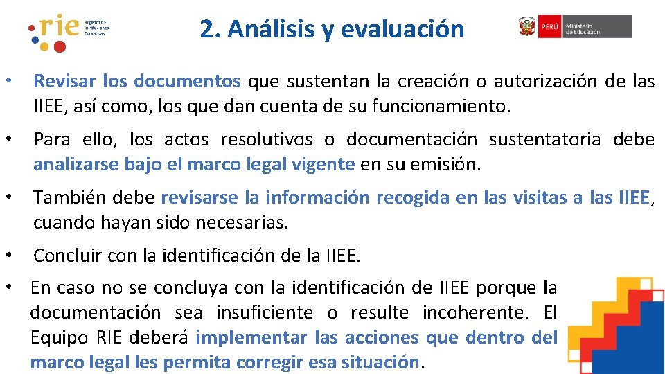 2. Análisis y evaluación • Revisar los documentos que sustentan la creación o autorización