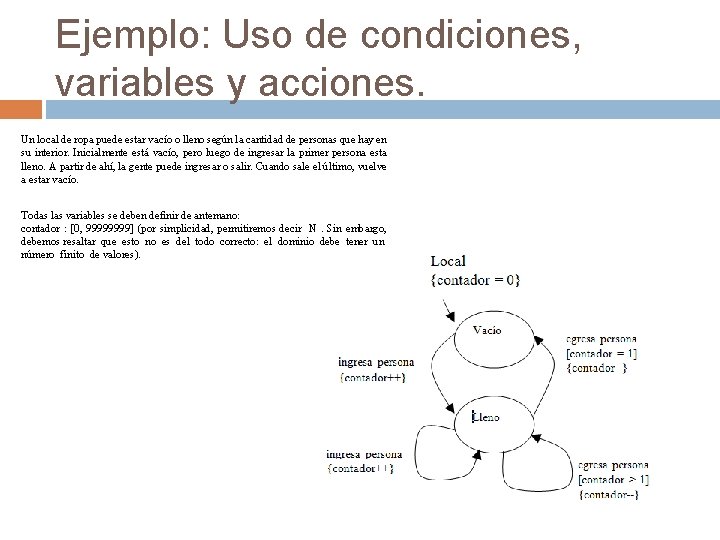 Ejemplo: Uso de condiciones, variables y acciones. Un local de ropa puede estar vacío