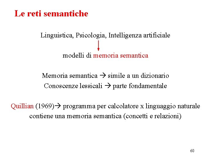 Le reti semantiche Linguistica, Psicologia, Intelligenza artificiale modelli di memoria semantica Memoria semantica simile