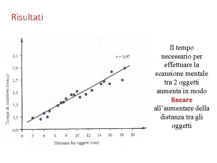 Risultati Il tempo necessario per effettuare la scansione mentale tra 2 oggetti aumenta in