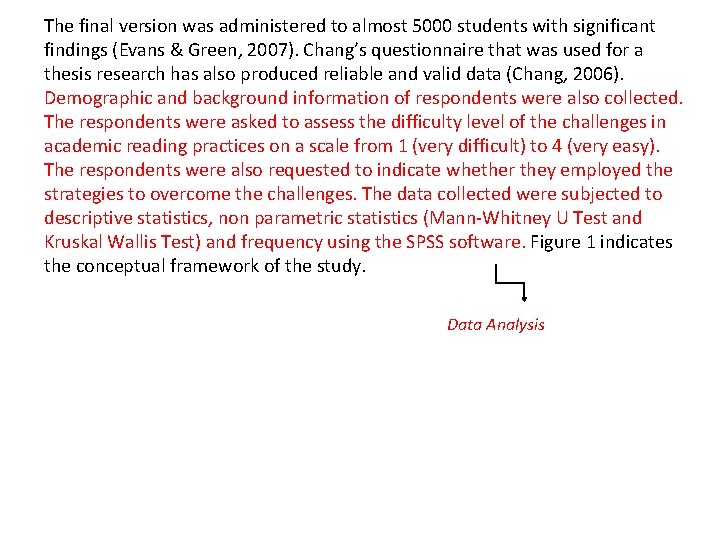 The final version was administered to almost 5000 students with significant findings (Evans &