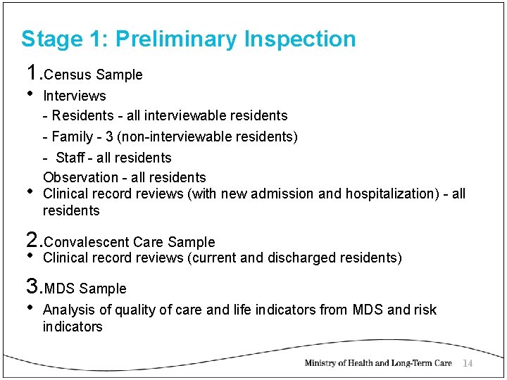 Stage 1: Preliminary Inspection 1. Census Sample • Interviews • - Residents - all