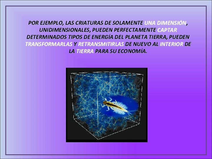 POR EJEMPLO, LAS CRIATURAS DE SOLAMENTE UNA DIMENSIÓN, UNIDIMENSIONALES, PUEDEN PERFECTAMENTE CAPTAR DETERMINADOS TIPOS