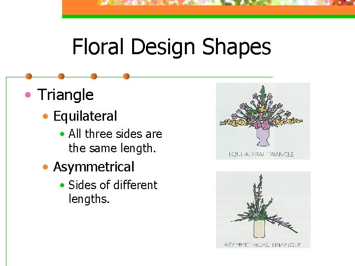 Floral Design Shapes • Triangle • Equilateral • All three sides are the same