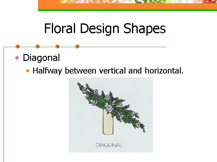 Floral Design Shapes • Diagonal • Halfway between vertical and horizontal. 