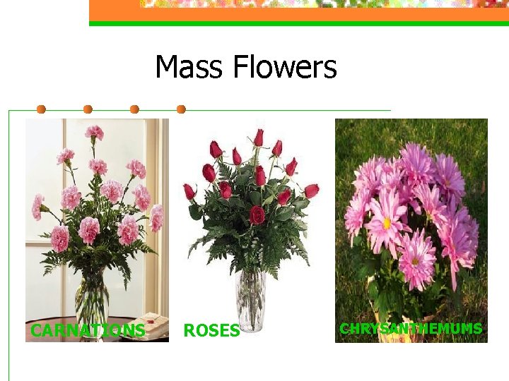 Mass Flowers CARNATIONS ROSES CHRYSANTHEMUMS 