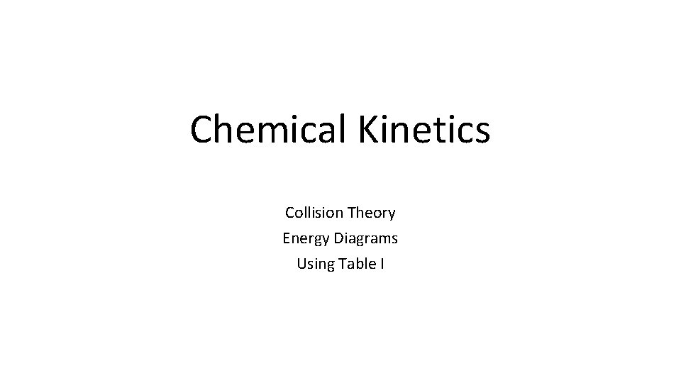 Chemical Kinetics Collision Theory Energy Diagrams Using Table I 