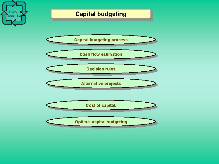 ECW 2731 Week 1 -2 Capital budgeting process Cash flow estimation Decision rules Alternative