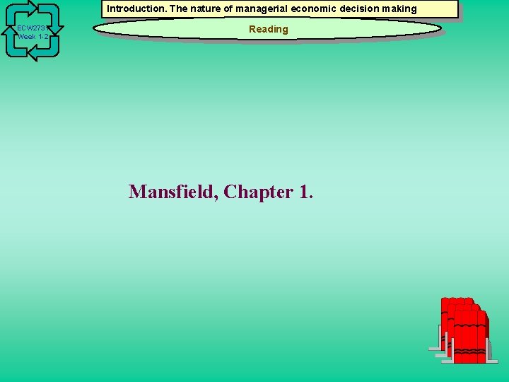 Introduction. The nature of managerial economic decision making ECW 2731 Week 1 -2 Reading