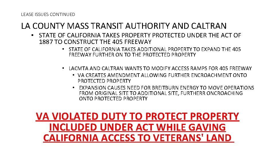 LEASE ISSUES CONTINUED LA COUNTY MASS TRANSIT AUTHORITY AND CALTRAN • STATE OF CALIFORNIA