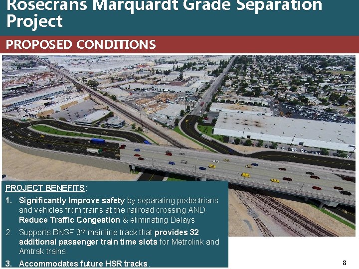 Rosecrans Marquardt Grade Separation Project PROPOSED CONDITIONS PROJECT BENEFITS: 1. Significantly Improve safety by