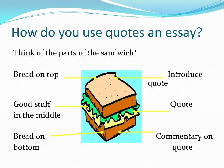 How do you use quotes an essay? Think of the parts of the sandwich!