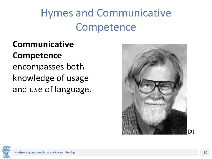 Hymes and Communicative Competence encompasses both knowledge of usage and use of language. [2]
