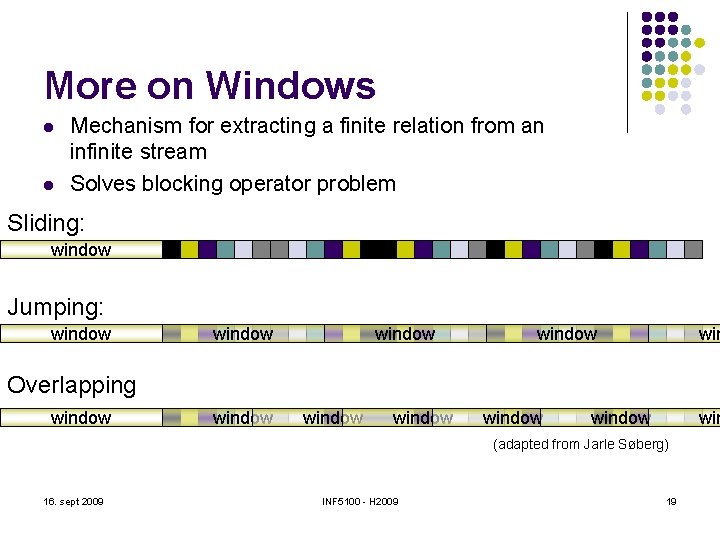 More on Windows l l Mechanism for extracting a finite relation from an infinite