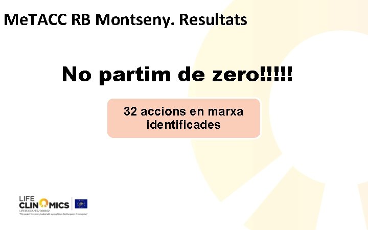 Me. TACC RB Montseny. Resultats No partim de zero!!!!! 32 accions en marxa identificades