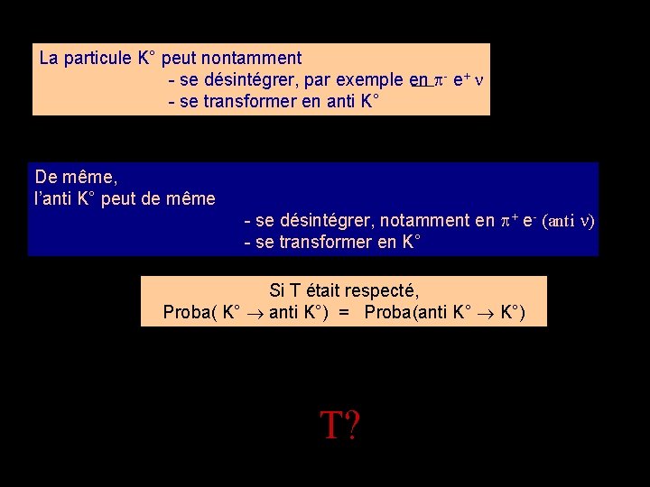 La particule K° peut nontamment - se désintégrer, par exemple en p- e+ n