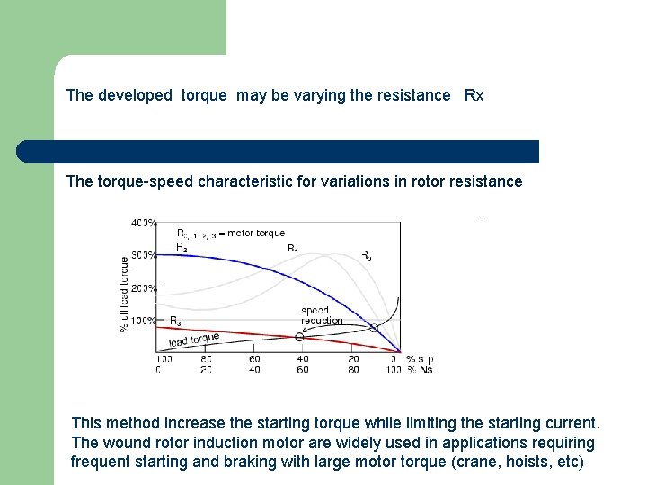 The developed torque may be varying the resistance Rx The torque-speed characteristic for variations