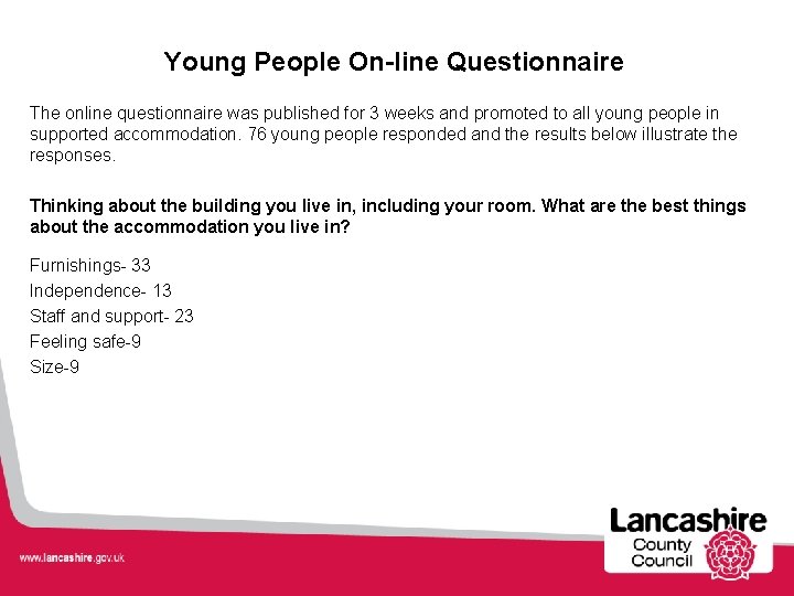 Young People On-line Questionnaire The online questionnaire was published for 3 weeks and promoted